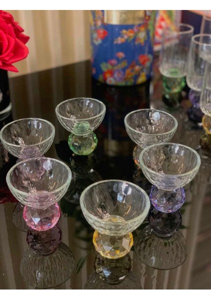 Esterhomedecor 6’lı Kristal Toplu Renkli Kahve Yanı Cam Lokumluk