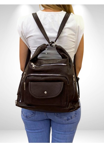 Kadın Çok Gözlü Sırt ve Omuz Çantası, Sırt Çantası, Çok Gözlü Çanta, Yıkama Deri Çanta fiyatları