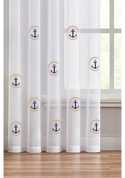 Denizçi Desenli Tül Perde - Denizçi Temalı, Özel Ölçü ve Isim Yazılabilir, Ütü Gerektirmez ( 1/3 Kanunp Pileli )