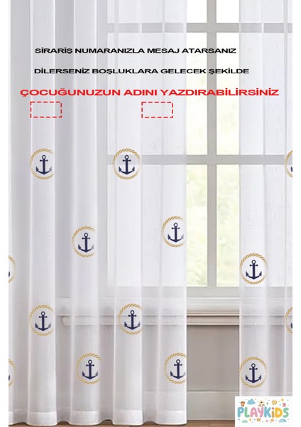Denizçi Desenli Tül Perde - Denizçi Temalı, Özel Ölçü ve Isim Yazılabilir, Ütü Gerektirmez ( 1/3 Kanunp Pileli ) fiyatları