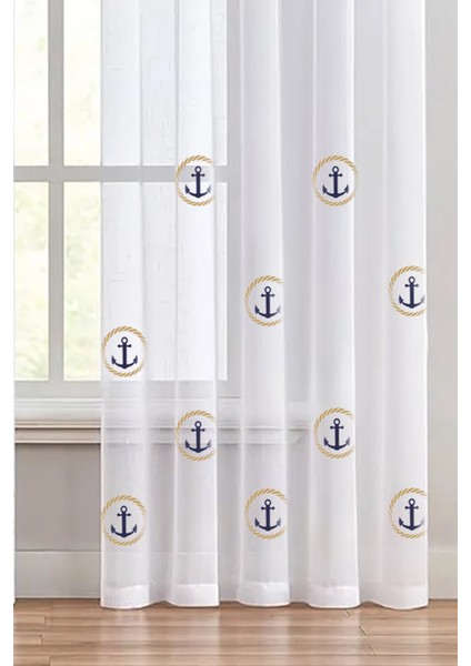 Denizçi Desenli Tül Perde - Denizçi Temalı, Özel Ölçü ve Isim Yazılabilir, Ütü Gerektirmez ( 1/3 Kanunp Pileli ) modelleri