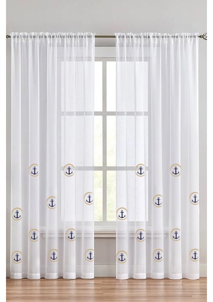 Denizçi Desenli Tül Perde - Denizçi Temalı, Özel Ölçü ve Isim Yazılabilir, Ütü Gerektirmez ( 1/3 Kanunp Pileli ) fırsatları