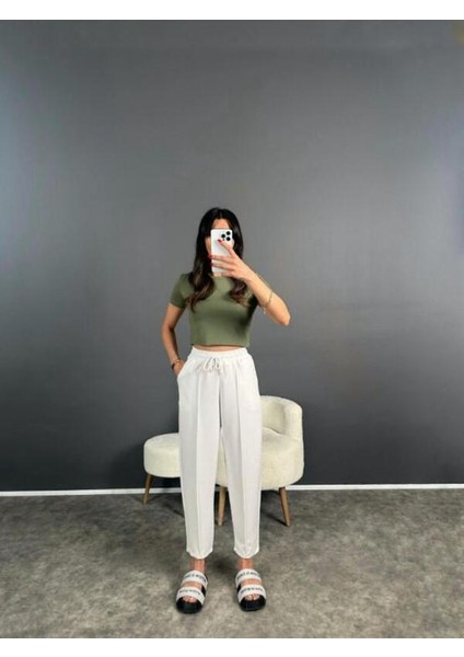 Kadın Modal Balon Model Likralı Pantolon Yumuşak Doku Beli Lastikli Çımalı Bilek Pantolon