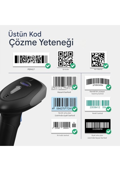 Mpia Bs-2 Taşınabilir 2d/1d Qr ve Barkod Okuyucu – USB & Kablosuz – Qr & Barkod Tarayıcı Pos Depo Mağaza modelleri