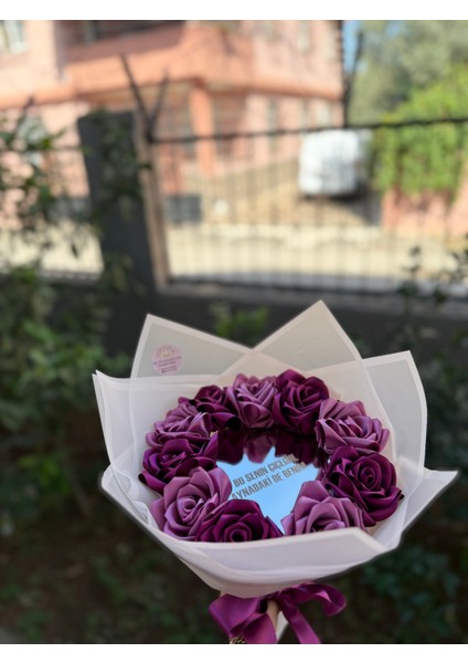 Gerçek Görünümlü Ayna Yazısı Ledli Yapay Gül Buketi Yapay Çiçek (Mor-Lila) fiyatları