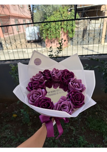 Gerçek Görünümlü Ayna Yazısı Ledli Yapay Gül Buketi Yapay Çiçek (Mor-Lila) modelleri