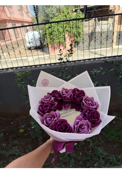 Gerçek Görünümlü Ayna Yazısı Ledli Yapay Gül Buketi Yapay Çiçek (Mor-Lila) fırsatları