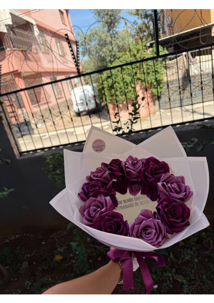 Gerçek Görünümlü Ayna Yazısı Ledli Yapay Gül Buketi Yapay Çiçek (Mor-Lila) indirimleri