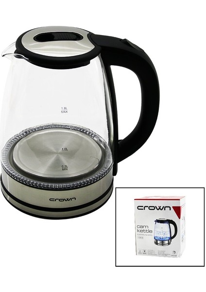Cam - Ledli Kettle 1.8lt 1500W Çelik Taban - Krom Kapak 360° Gövde Plastik Kulp (5067)