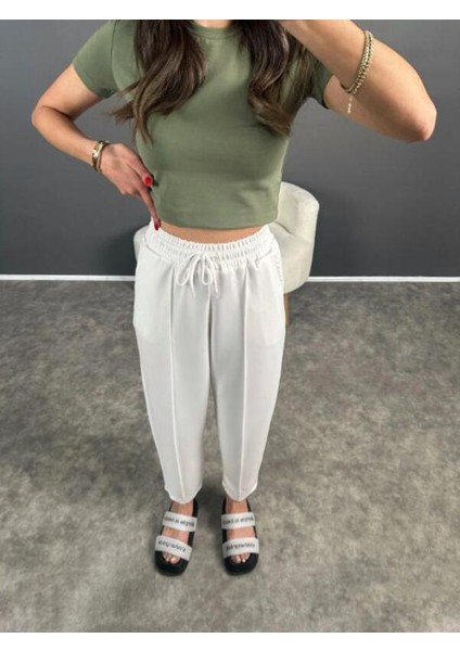 Kadın Modal Balon Model Likralı Pantolon Yumuşak Doku Beli Lastikli Çımalı Bilek Pantolon modelleri