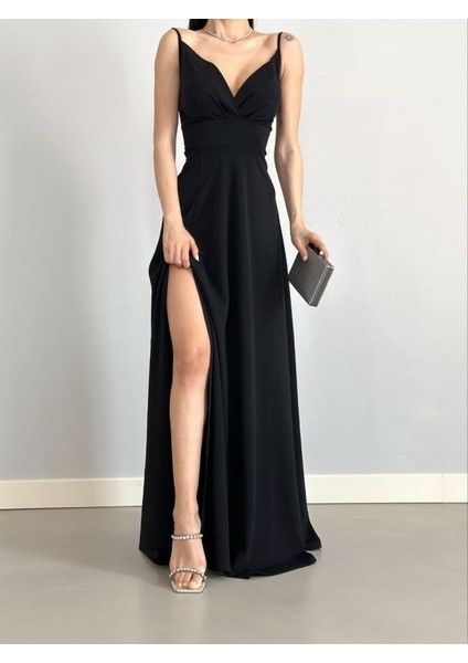 Kadın Ip Askılı Kruvaze Yaka Maxi Boy Abiye Elbise fiyatları