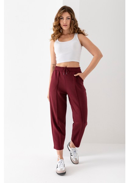 Kadın Modal Balon Model Likralı Pantolon Yumuşak Doku Beli Lastikli Çımalı Bilek Pantolon