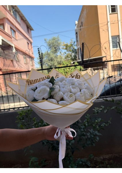 Kız Isteme Çiçegi Kişiye Özel Isim ve Tarihli Söz Nişan Buketi 36'lı Şakayık Kahve Yanı Çiçegi Hediye fırsatları