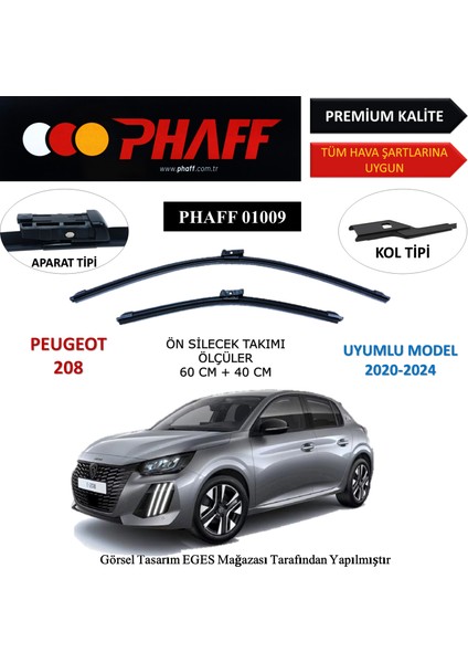 Peugeot 208 (2020-2024) Ön Silecek Süpürgesi 600MM + 400MM