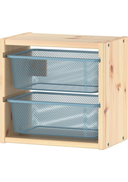 Çocuk Duvar Rafı, Çam-Gri-Mavi, 32X21X30 cm