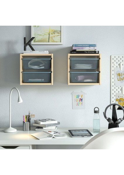 Çocuk Duvar Rafı, Çam-Gri-Mavi, 32X21X30 cm fiyatları