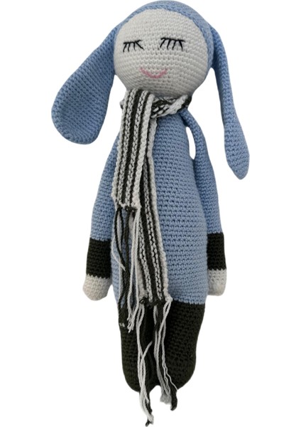 Uyuyan Oyuncak Tavşan El Işi %100 Pamuk Mavi Amigurumi Oyuncak