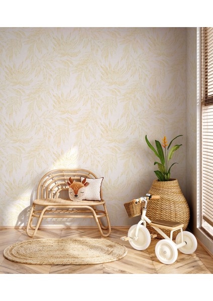 Hue Koleksiyonu 24208-3 Duvar Kağıdı, Krem (1.06 x15.6 m - 16.5 m²) Tropikal Yaprak Desen fiyatları