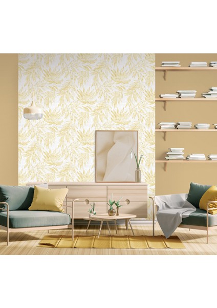 Hue Koleksiyonu 24208-3 Duvar Kağıdı, Krem (1.06 x15.6 m - 16.5 m²) Tropikal Yaprak Desen modelleri