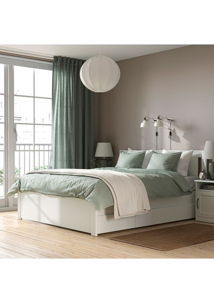 Çift Kişilik Baza, Beyaz, 140X200 Cm, 2 Çekmeceli fırsatları
