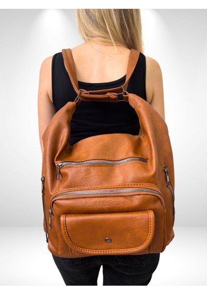 Kadın Çok Gözlü Sırt ve Omuz Çantası, Sırt Çantası, Çok Gözlü Çanta, Yıkama Deri Çanta modelleri