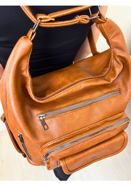 Kadın Çok Gözlü Sırt ve Omuz Çantası, Sırt Çantası, Çok Gözlü Çanta, Yıkama Deri Çanta fırsatları