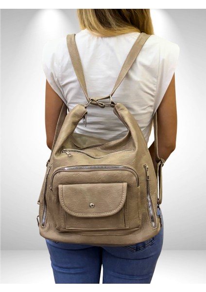 Kadın Çok Gözlü Sırt ve Omuz Çantası, Sırt Çantası, Çok Gözlü Çanta, Yıkama Deri Çanta fiyatları