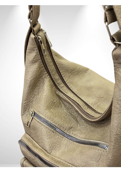 Kadın Çok Gözlü Sırt ve Omuz Çantası, Sırt Çantası, Çok Gözlü Çanta, Yıkama Deri Çanta fırsatları