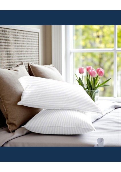 Solivane Otel Tipi Lüks Yastık Kılıfı | 83 Tel Pamuk Saten Çizgili Kumaş | Queen Size 60X80
