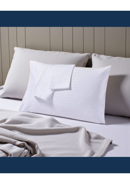 Solivane Otel Tipi Lüks Yastık Kılıfı | 83 Tel Pamuk Saten Çizgili Kumaş | Queen Size 60X80