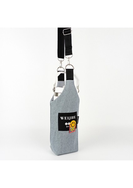 El Yapımı U Model Gri Kot Smiley Termos Kılıfı Iceflow 0,89