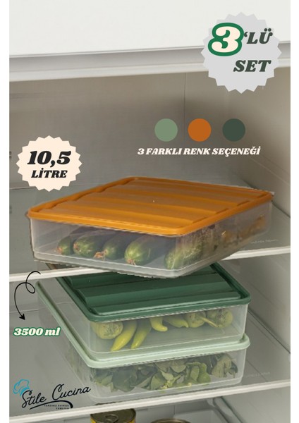 3'lü Renkli Büyük Boy Buzdolabı Dondurucu Organizer ve Saklama Kabı Seti 3x(3,5 Litre) fiyatları