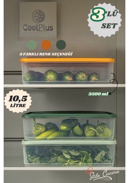 3'lü Renkli Büyük Boy Buzdolabı Dondurucu Organizer ve Saklama Kabı Seti 3x(3,5 Litre) indirimleri