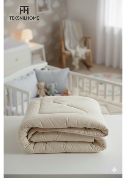 | Pamuklu Welsoft Bebek Yorganı 95X145 cm Yumuşak Çift Taraflı Bej Bebek Yorgan fırsatları