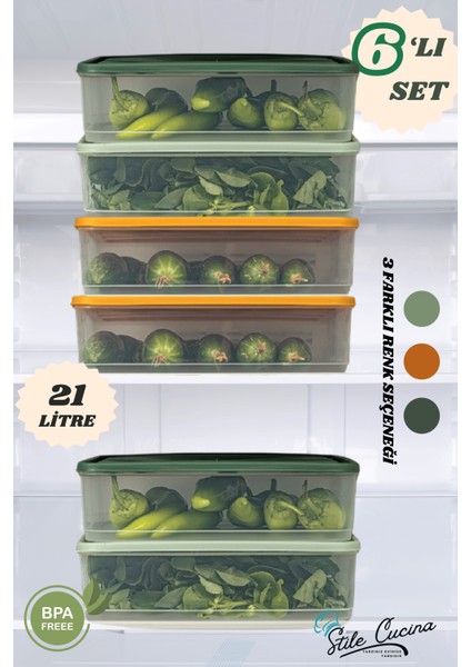 6'lı Renkli Büyük Boy Buzdolabı Dondurucu Organizer ve Saklama Kabı Seti 6x(3,5 Litre) fiyatları