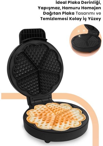 Pembe Derin Plakalı 1000W Waffle Makinesi, Taşmayı Önler, Şık ve Kullanışlı