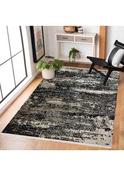 Siyah Soyut Modern Etnik Desenli Halı | Makinada Yıkanabilir | Hav Toz Vermez | Leke Tutmayaz | Kaymaz Taban | Dijital Makine Baskı | Salon Yolluk Mutfak Halısı modelleri
