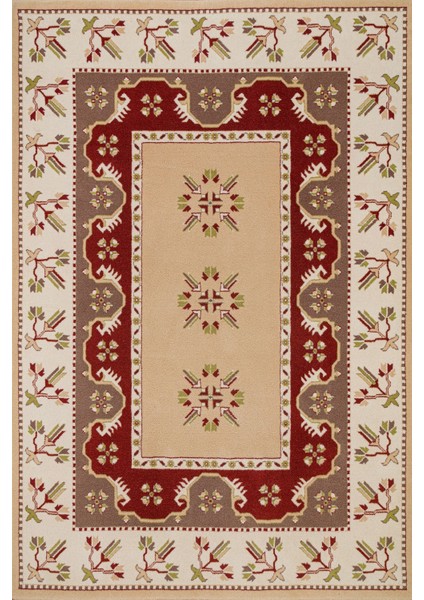 Krem Bordürlü Modern Etnik Desenli Halı | Makinada Yıkanabilir | Hav Toz Vermez | Leke Tutmayaz | Kaymaz Taban | Dijital Makine Baskı | Salon Yolluk Mutfak Halısı