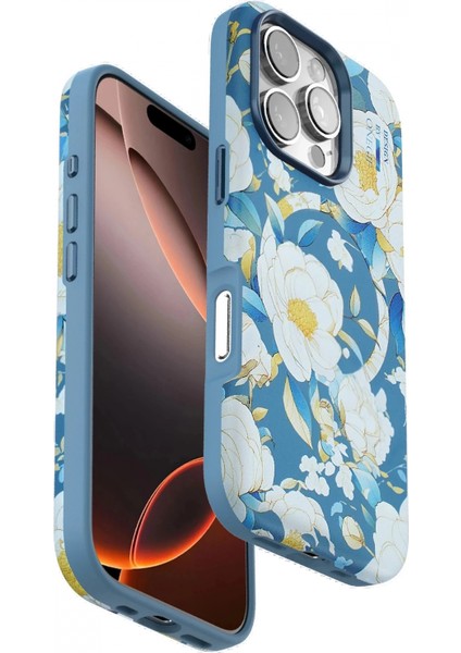 iPhone 16 Pro Max Flower Series Magsafe Kapak - Mavi