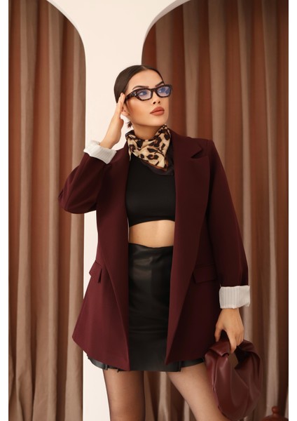Kadın Bordo Kol Detaylı Blazer Ceket fiyatları