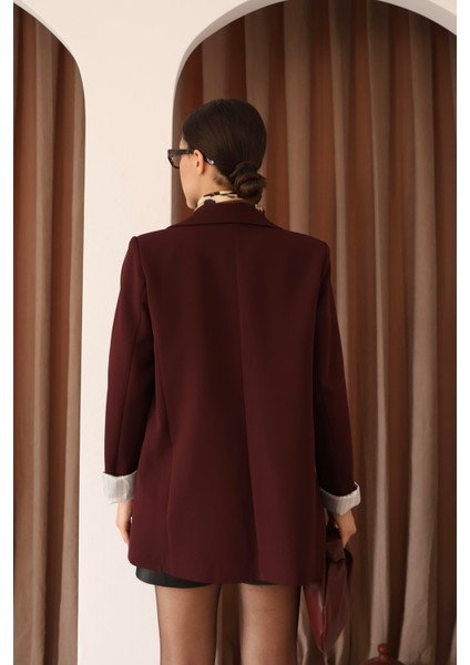 Kadın Bordo Kol Detaylı Blazer Ceket fırsatları
