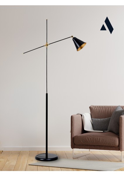 Axis Siyah Metal Lambader – Minimalist ve Dekoratif Tasarım, Ayarlanabilir Başlık, Gold Detaylı