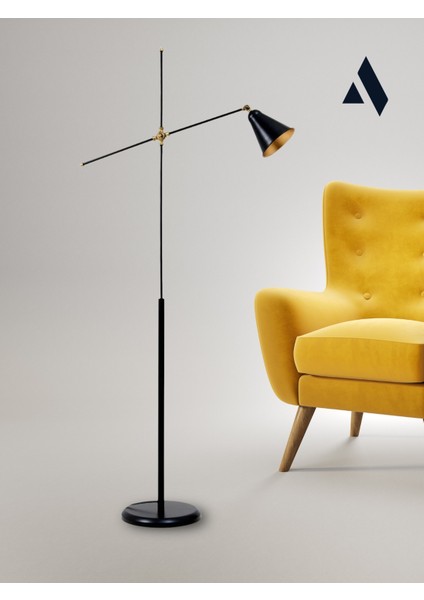 Axis Siyah Metal Lambader – Minimalist ve Dekoratif Tasarım, Ayarlanabilir Başlık, Gold Detaylı