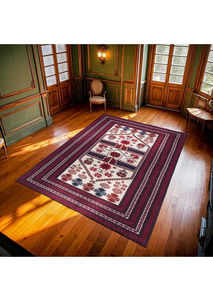Bordo Bordürlü Modern Etnik Desenli Halı | Makinada Yıkanabilir | Hav Toz Vermez | Leke Tutmayaz | Kaymaz Taban | Dijital Makine Baskı | Salon Yolluk Mutfak Halısı modelleri