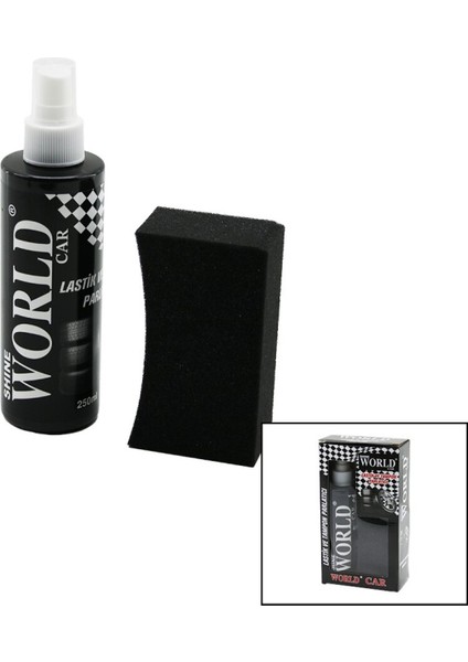 Shıne World Car Lastik - Tampon Parlatıcı Sprey Seti Plastik Şişe 250ml ± %10 Parlatma Süngeri (4915) Go-53-vice/(1395)