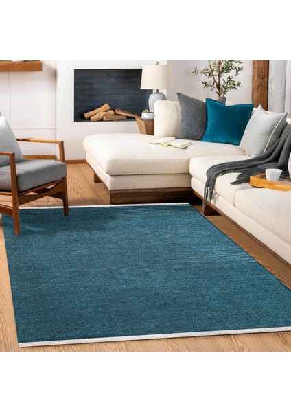 Mavi Düz Modern Etnik Desenli Halı | Makinada Yıkanabilir | Hav Toz Vermez | Leke Tutmayaz | Kaymaz Taban | Dijital Makine Baskı | Salon Yolluk Mutfak Halısı modelleri