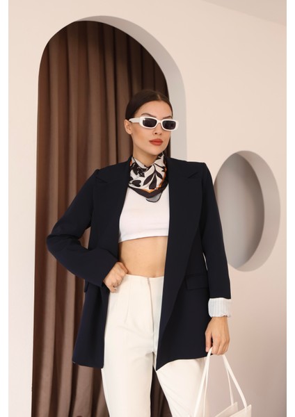 Kadın Lacivert Kol Detaylı Blazer Ceket