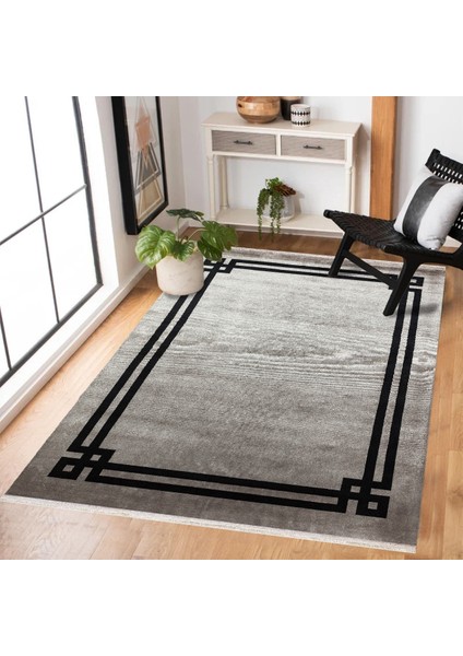 Gri Çerçeveli Modern Etnik Desenli Halı | Makinada Yıkanabilir | Hav Toz Vermez | Leke Tutmayaz | Kaymaz Taban | Dijital Makine Baskı | Salon Yolluk Mutfak Halısı modelleri