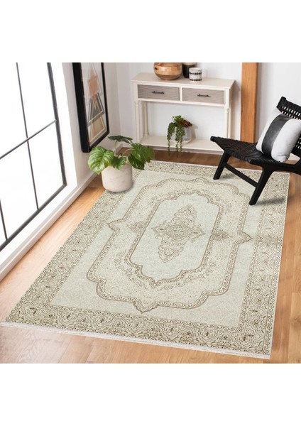 Krem Göbekli Modern Etnik Desenli Halı | Makinada Yıkanabilir | Hav Toz Vermez | Leke Tutmayaz | Kaymaz Taban | Dijital Makine Baskı | Salon Yolluk Mutfak Halısı modelleri
