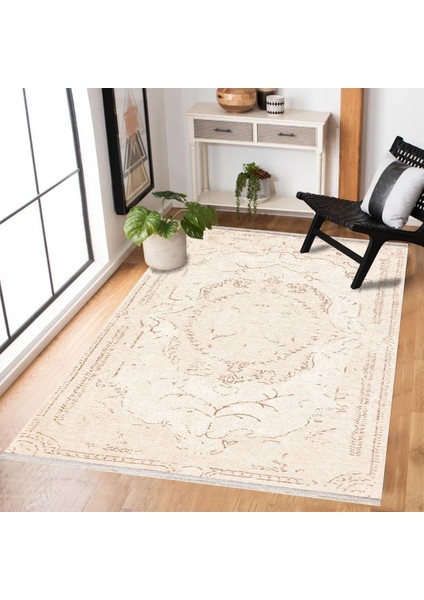 Krem Göbekli Modern Etnik Desenli Halı | Makinada Yıkanabilir | Hav Toz Vermez | Leke Tutmayaz | Kaymaz Taban | Dijital Makine Baskı | Salon Yolluk Mutfak Halısı fiyatları